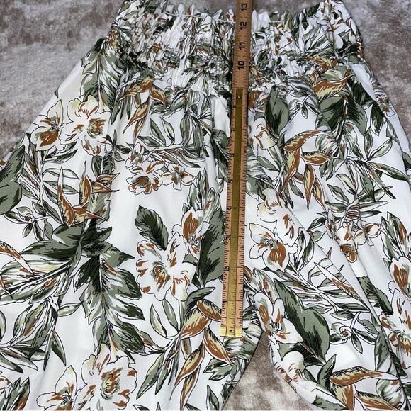 Peach Love California white & green leaf print pull on wide leg lightweight SZ S - Picture 11 of 13